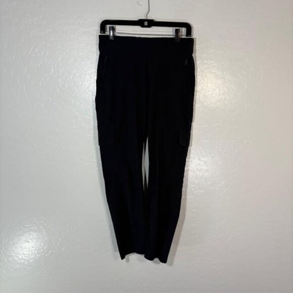 Athleta Cargo Pants Womens 8 Black Stretch Utility Zip Pockets Elastic Waist - Picture 1 of 9